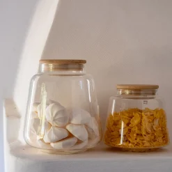 Bocal conique en verre avec couvercle en bambou 1L - transparent