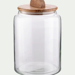 Bocal en verre avec couvercle en manguier 3L - transparent