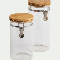 Bocal en verre avec couvercle en bambou 1,4L - transparent