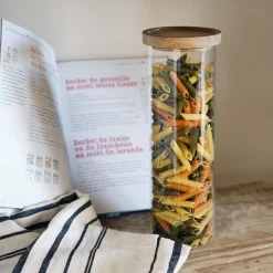 Bocal en verre avec couvercle en acacia 1,5L - transparent