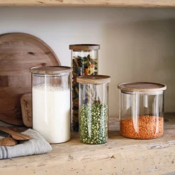 Bocal en verre avec couvercle en acacia 1,5L - transparent