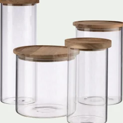 Bocal en verre avec couvercle en acacia 1,5L - transparent