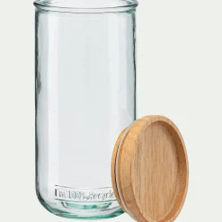 Bocal en verre recyclé avec couvercle en bois 82cl - transparent