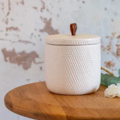 Boite déco en grès - blanc D11xH11cm