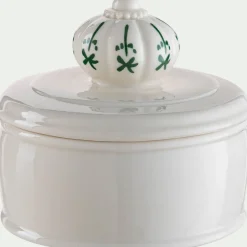 Boite déco en grès D10xH9,8cm - blanc