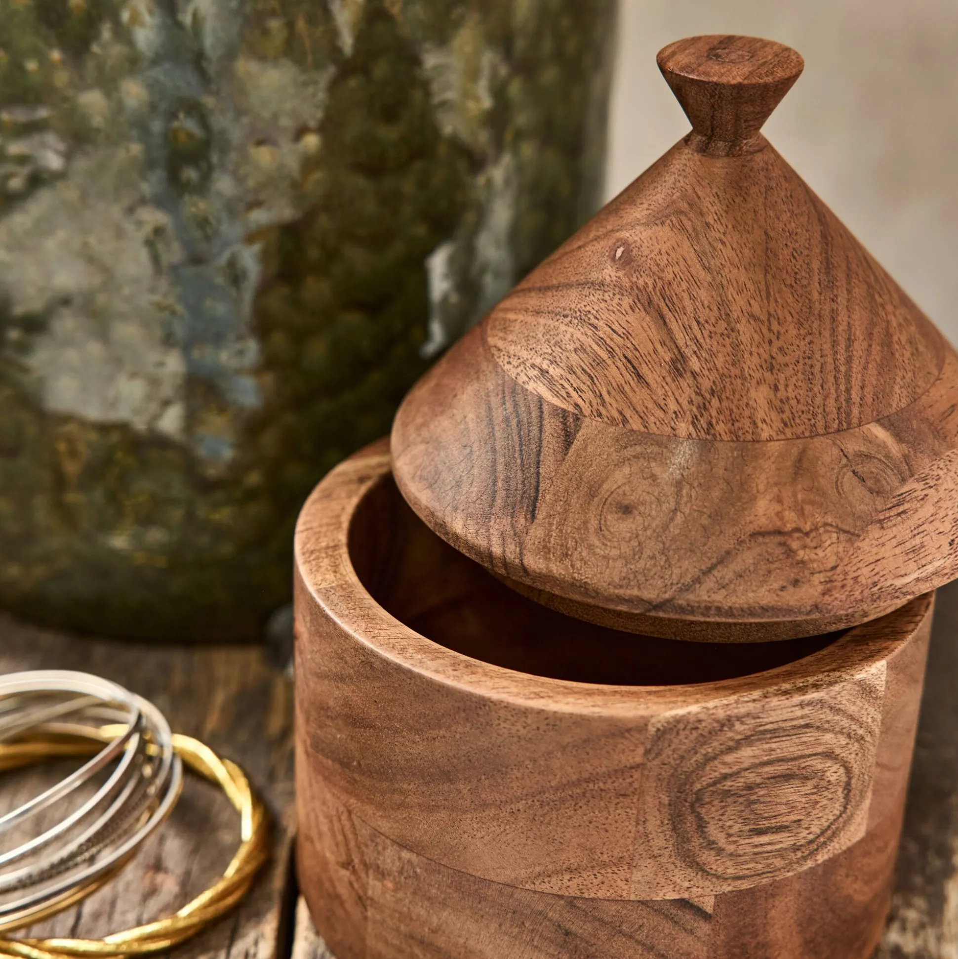 Boite décorative en bois d'acacia D12xH16cm - naturel