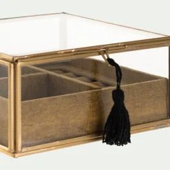 Boite en laiton et en verre 15,5x15,5x8cm - doré