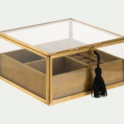 Boite en laiton et en verre 15,5x15,5x8cm - doré