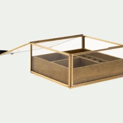Boite en laiton et en verre 15,5x15,5x8cm - doré
