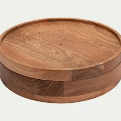 Boîte déco ronde en acacia D25xH7cm - bois foncé