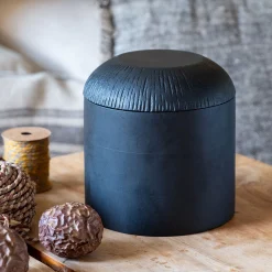Boîte déco ronde en manguier D15xH15,5cm - noir