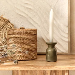 Bougeoir en céramique D5,5xH8,5cm - vert cèdre