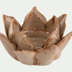 Bougeoir fleur en céramique D11,5cm - beige