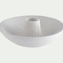 Bougeoir rond en grès D14xH5cm - blanc
