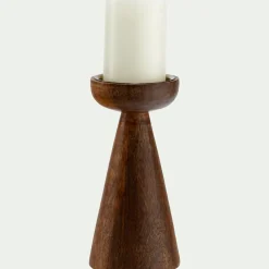 Bougeoir sur pied en bois de manguier H21,5cm - bois foncé