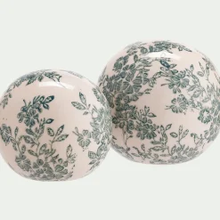 Boule de noel motif fleuri en céramique D11,8cm - blanc