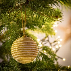 Boule de Noël en rayonne et zari à rayure D7cm - doré