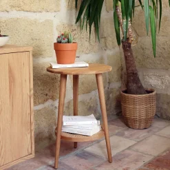 Bout de canapé en chêne massif et cannage D40xH60cm - bois clair