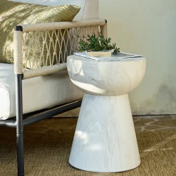 Bout de canapé en ciment effet marbre D36xH46cm - beige