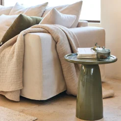 Bout de canapé en grès et céramique D40xH45cm - vert cèdre