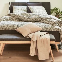 Bout de lit en tissu et pin L116xl40xH43cm - gris anthracite