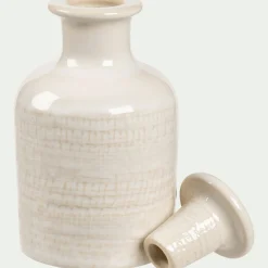 Bouteille décorative en grès H11cm - blanc
