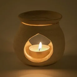 Brûle-parfums en grès - beige