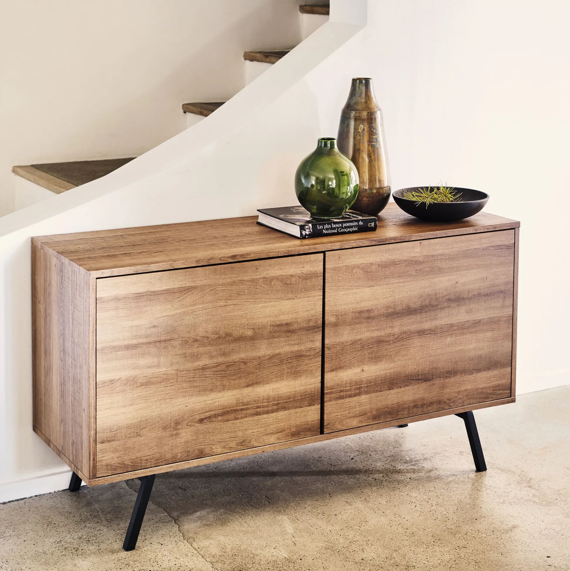 Buffet 2 portes en bois L140cm - bois foncé