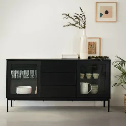 Buffet 2 portes et 3 tiroirs en bois - noir