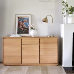 Buffet bas en bois 3 portes 1 tiroir - naturel