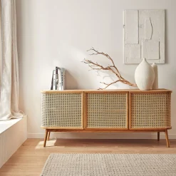 Buffet cannage 3 portes en bois - bois clair