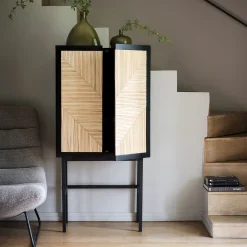 Buffet haut 2 portes en bois - noir