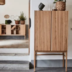 Buffet haut plaqué chêne H155cm - bois clair