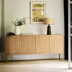 Buffet naturel 4 portes en plaqué chêne - bois clair