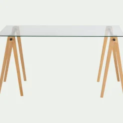 Bureau en bois et verre trempé - transparent