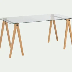 Bureau en bois et verre trempé - transparent