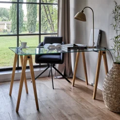 Bureau en bois et verre trempé - transparent