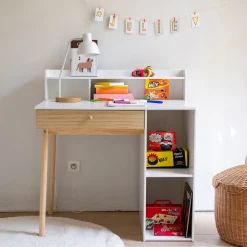 Bureau enfant avec rangement en bois - blanc