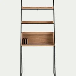 Bureau plaqué frêne et métal noir avec 2 tablettes L80cm - bois clair