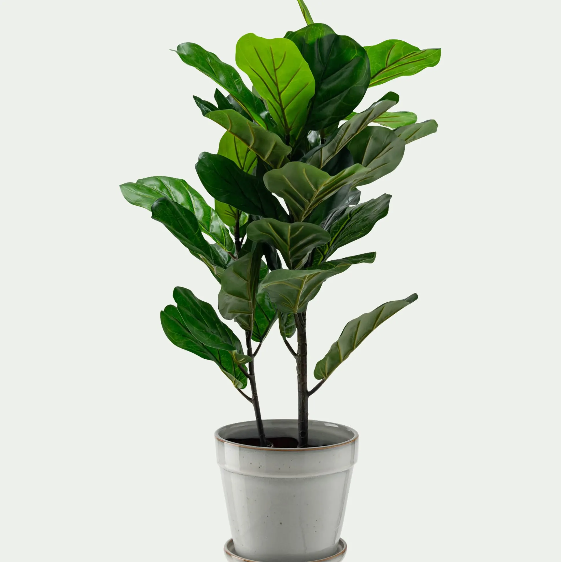 Cache-pot et sa coupelle en céramique D23cm - blanc cassé