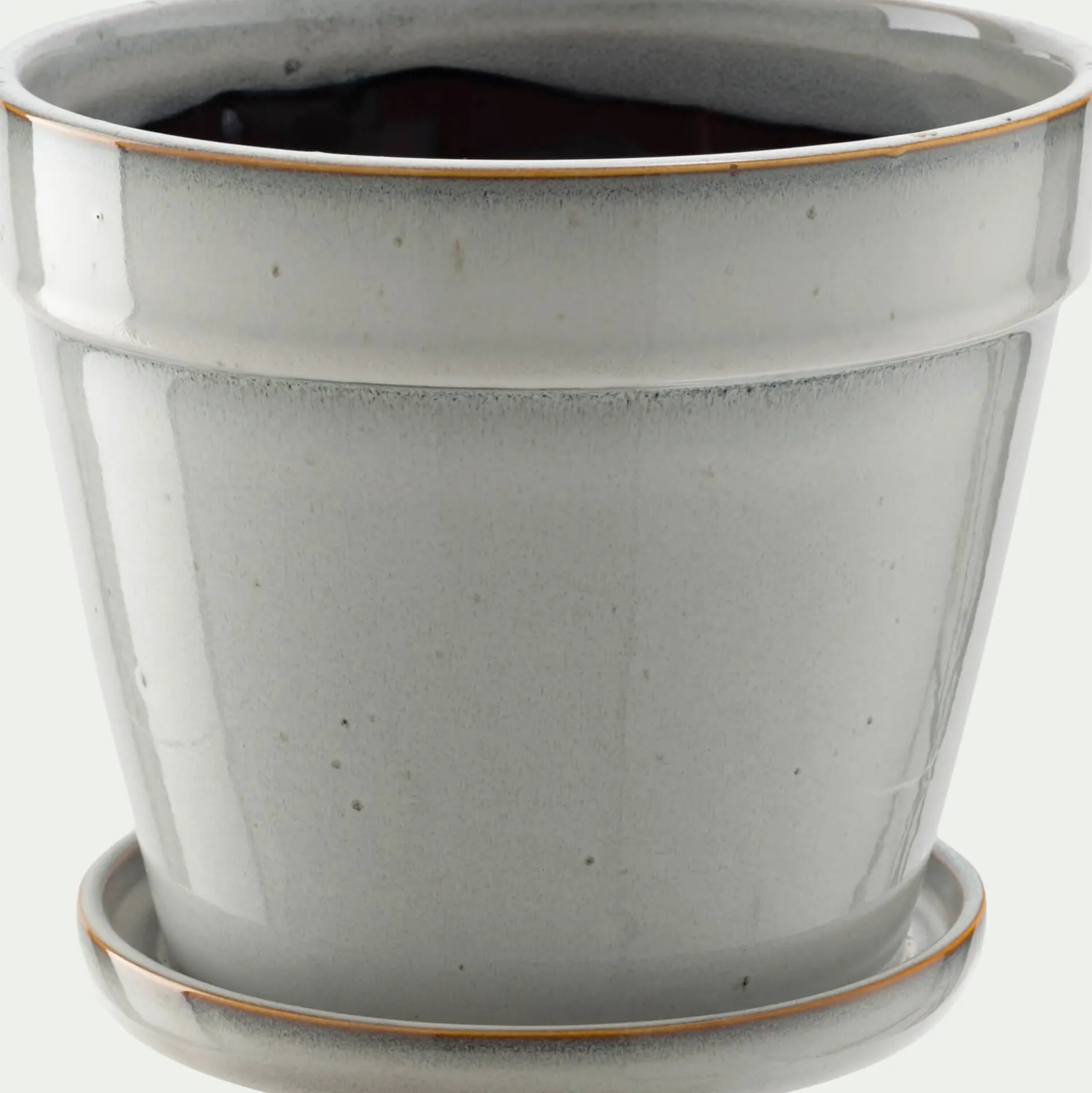 Cache-pot et sa coupelle en céramique D23cm - blanc cassé