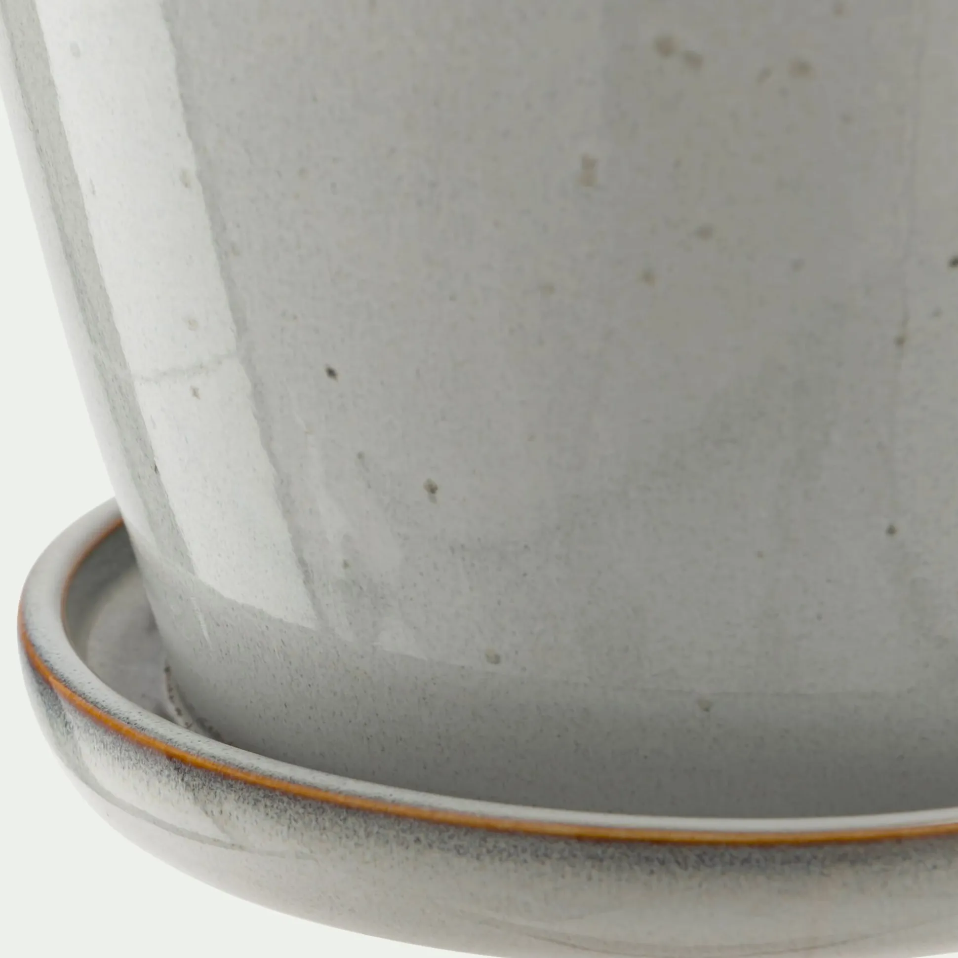 Cache-pot et sa coupelle en céramique D23cm - blanc cassé