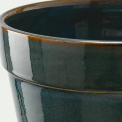 Cache-pot et sa coupelle en céramique D17cm - vert