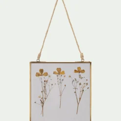 Cadre décoratif avec fleurs séchées 20x20cm - doré