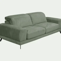 Canapé 4 places avance recule en tissu doux - vert cèdre