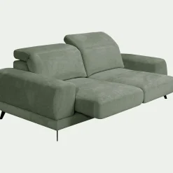 Canapé 3 places avance recule en tissu doux - vert cèdre