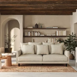 Canapé 4 places convertible matelas bultex en tissu mixte - beige alpilles