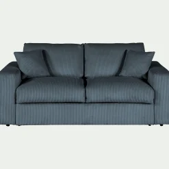 Canapé 3 places convertible en velours côtelé - bleu