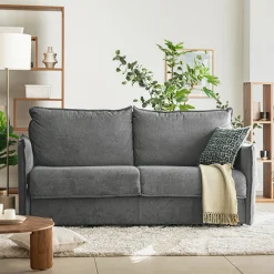 Canapé 4 places convertible en tissu avec matelas densité 35kg/m3 - gris restanque