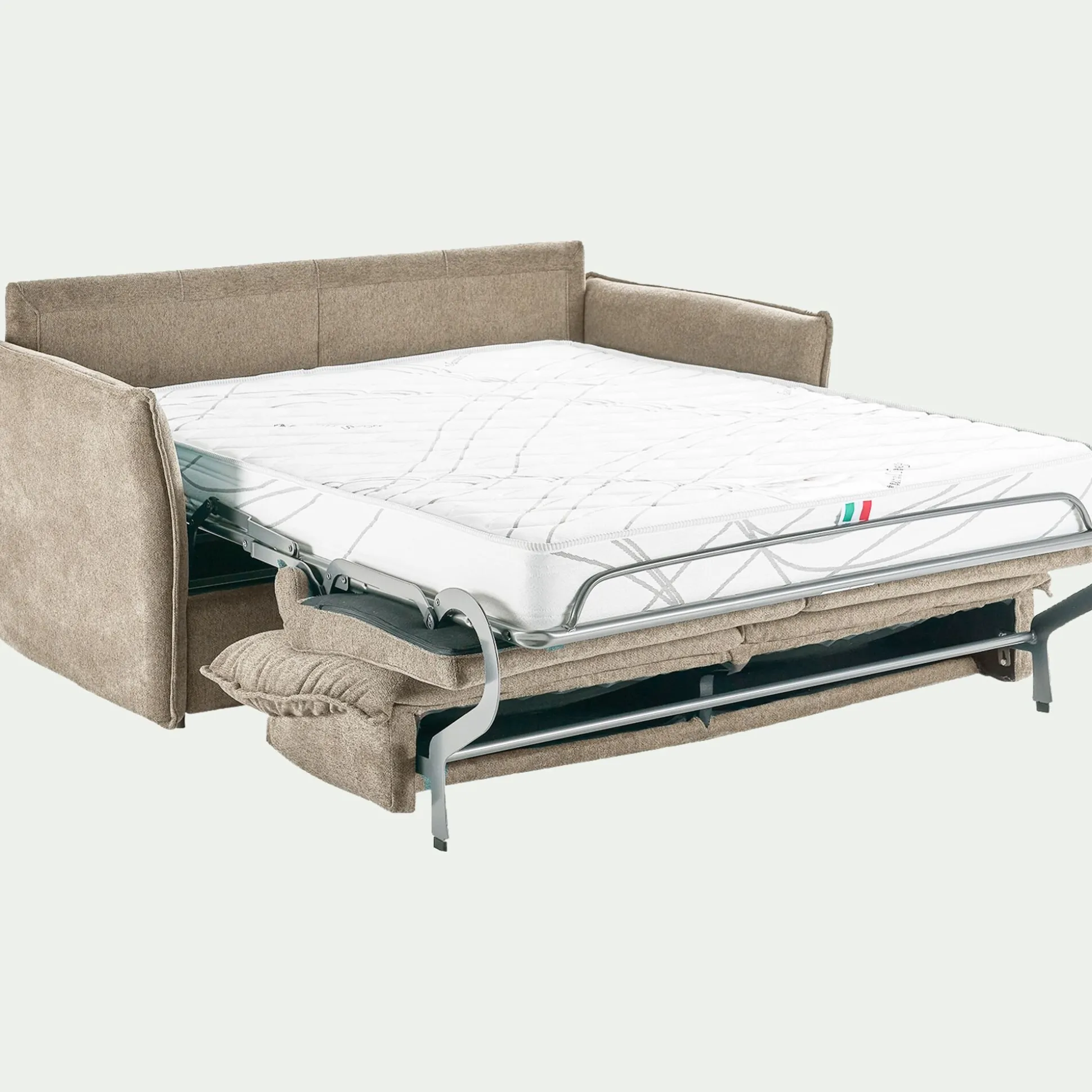 Canapé 3 places convertible en tissu avec matelas densité 25kg/m3 - beige roucas